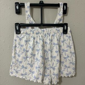 White And Blue Bow Matching Pj Set